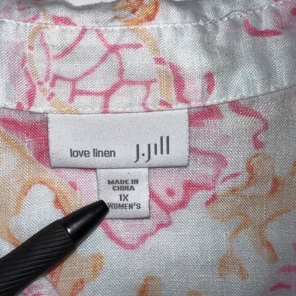 J.Jill White Pink Orange Love Linen Coral Print Button-Down Shirt Womens Size 1X - Picture 6 of 8